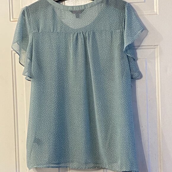 Leo Meets Virgo Sz 2X Womens Sheer Blouse  Flutter Sleeve Mint/Black Dots - Picture 5 of 8